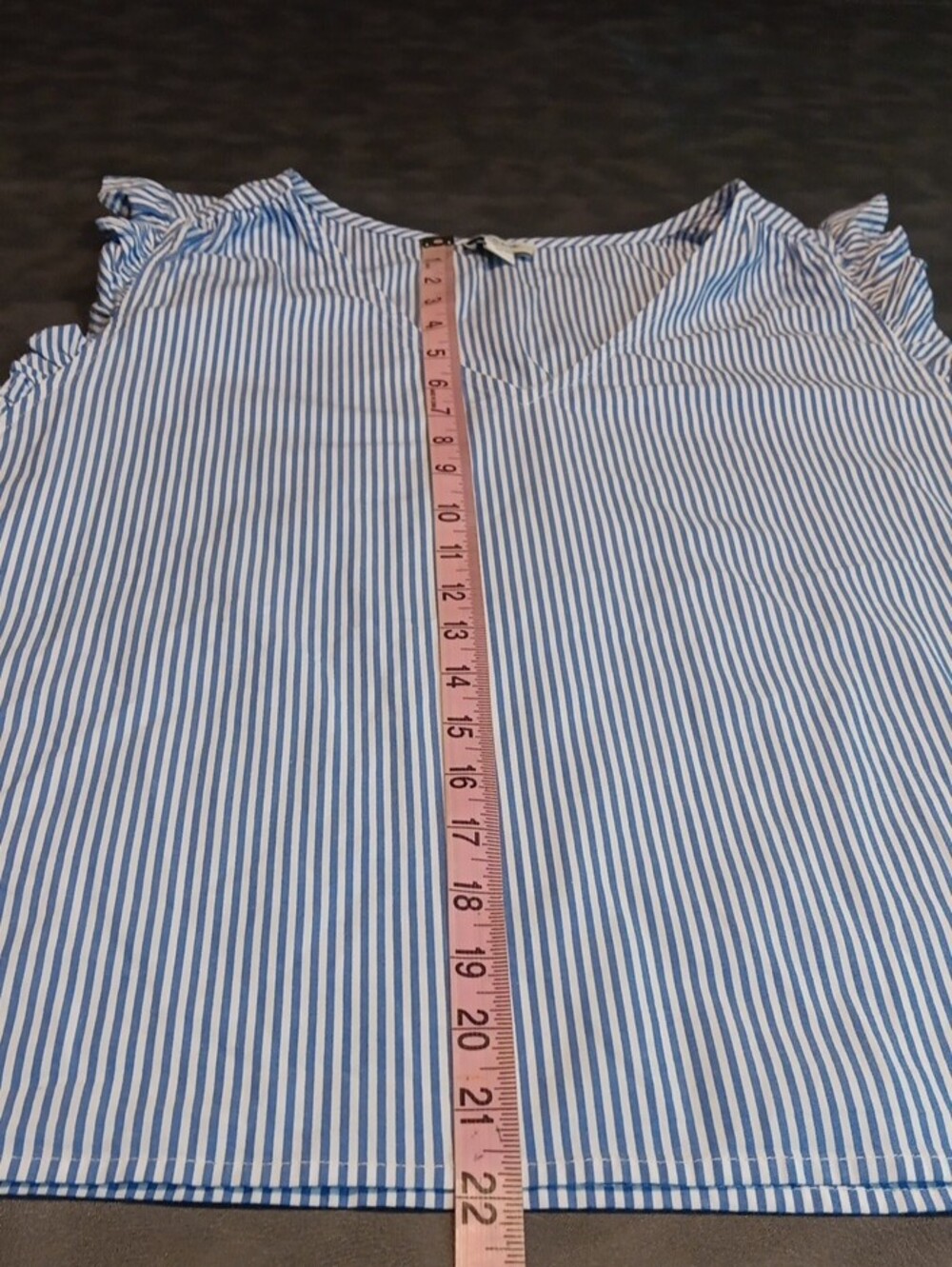 J. Crew Blue and White Pinstripe V-Neck Ruffle-Sleeve Top Size Medium - Picture 12 of 12